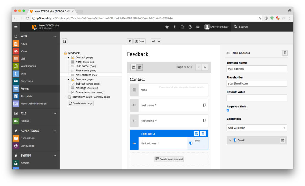 TYPO3 8.5 Form Framework