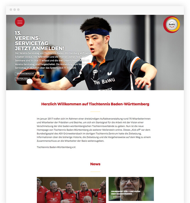 TYPO3 Website für Tischtennis Baden-Württemberg