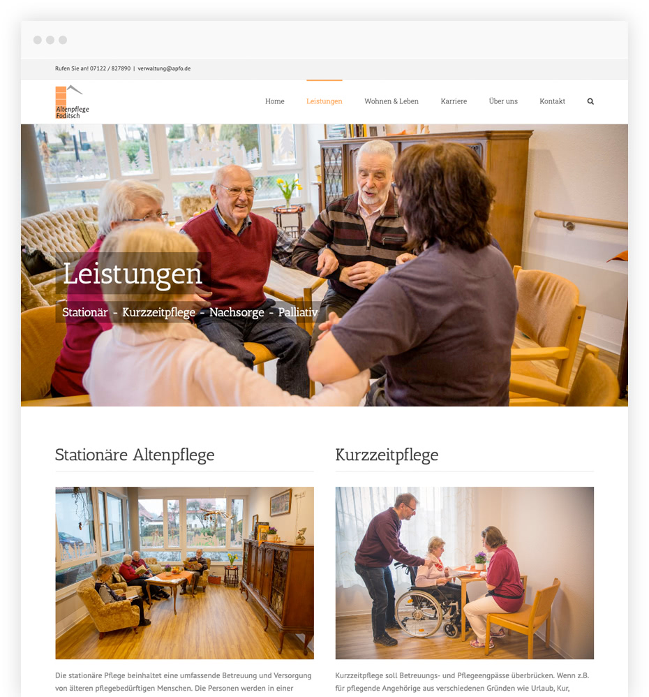 Webdesign Programmierung für Altenpflegeheim bei Reutlingen